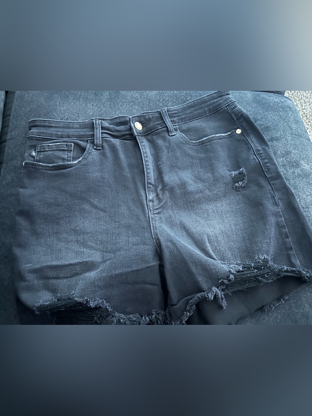 Judy Blue Denim Shorts Womens Black Color Frayed Hem Stretch Size XL